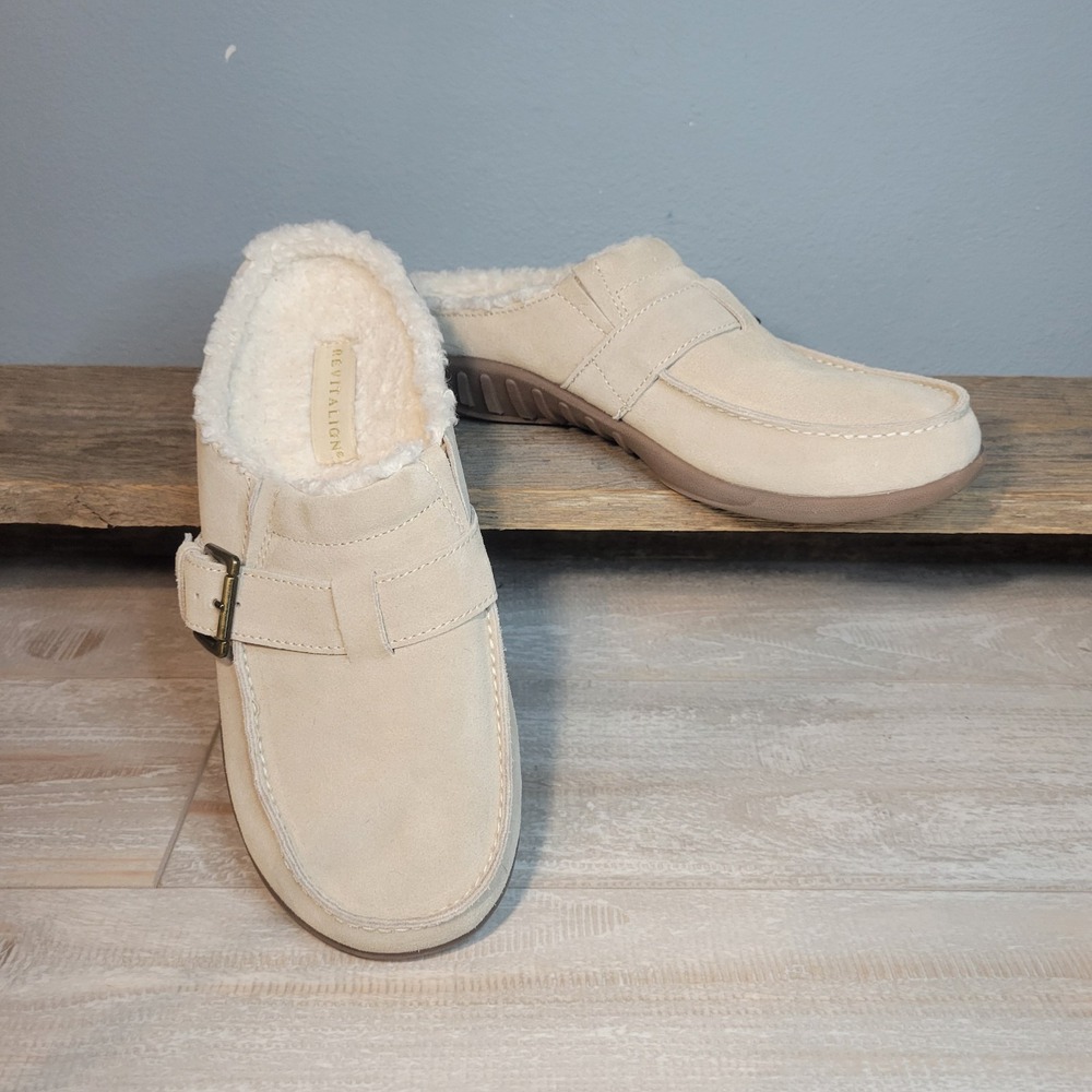 Revitalign Orthotic Siesta Snug Faux Fur-lined Slip-on Mules in Oatmeal Sz 9B